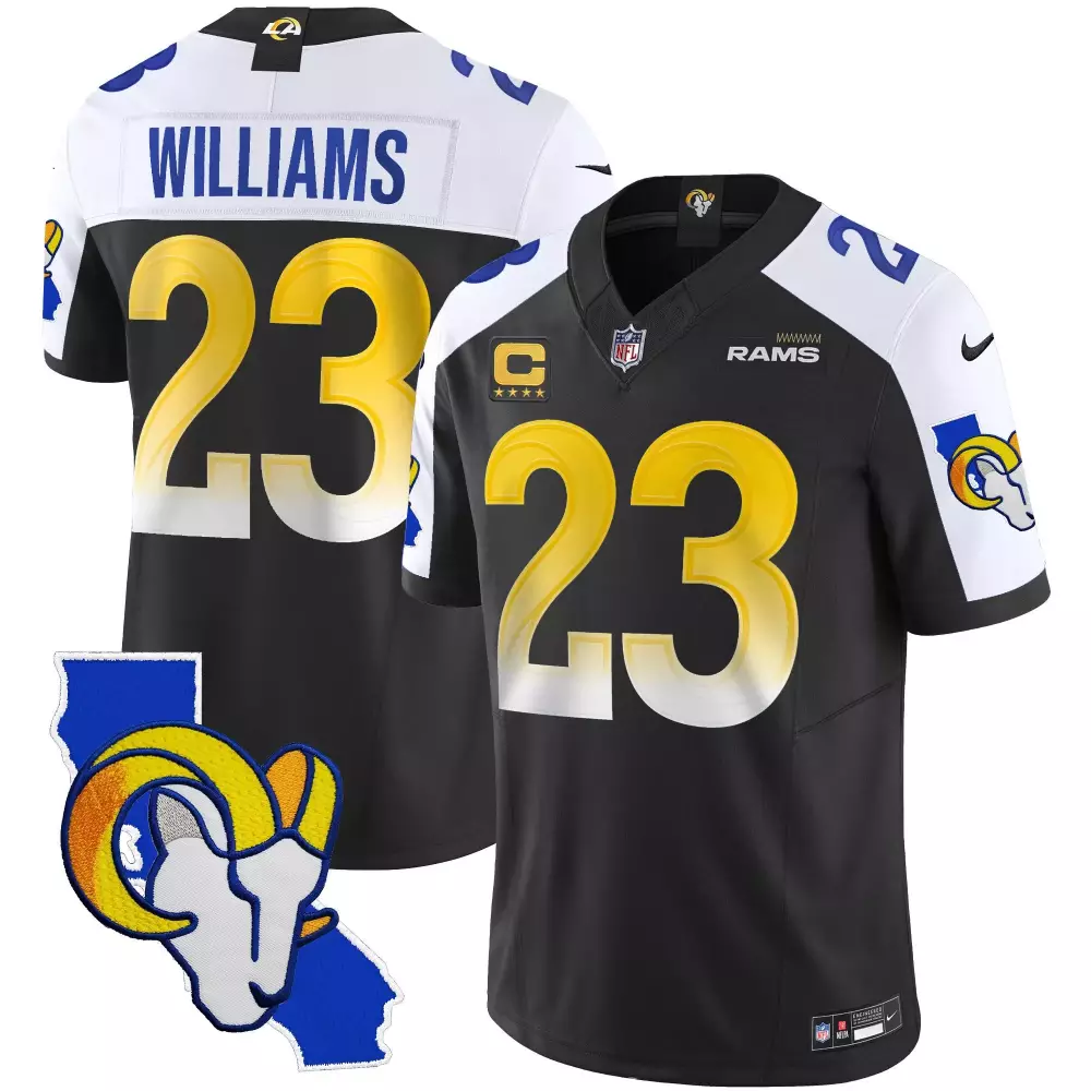 Kyren Williams 23 Rams Jersey Black California Map Men Alternate Split Design White