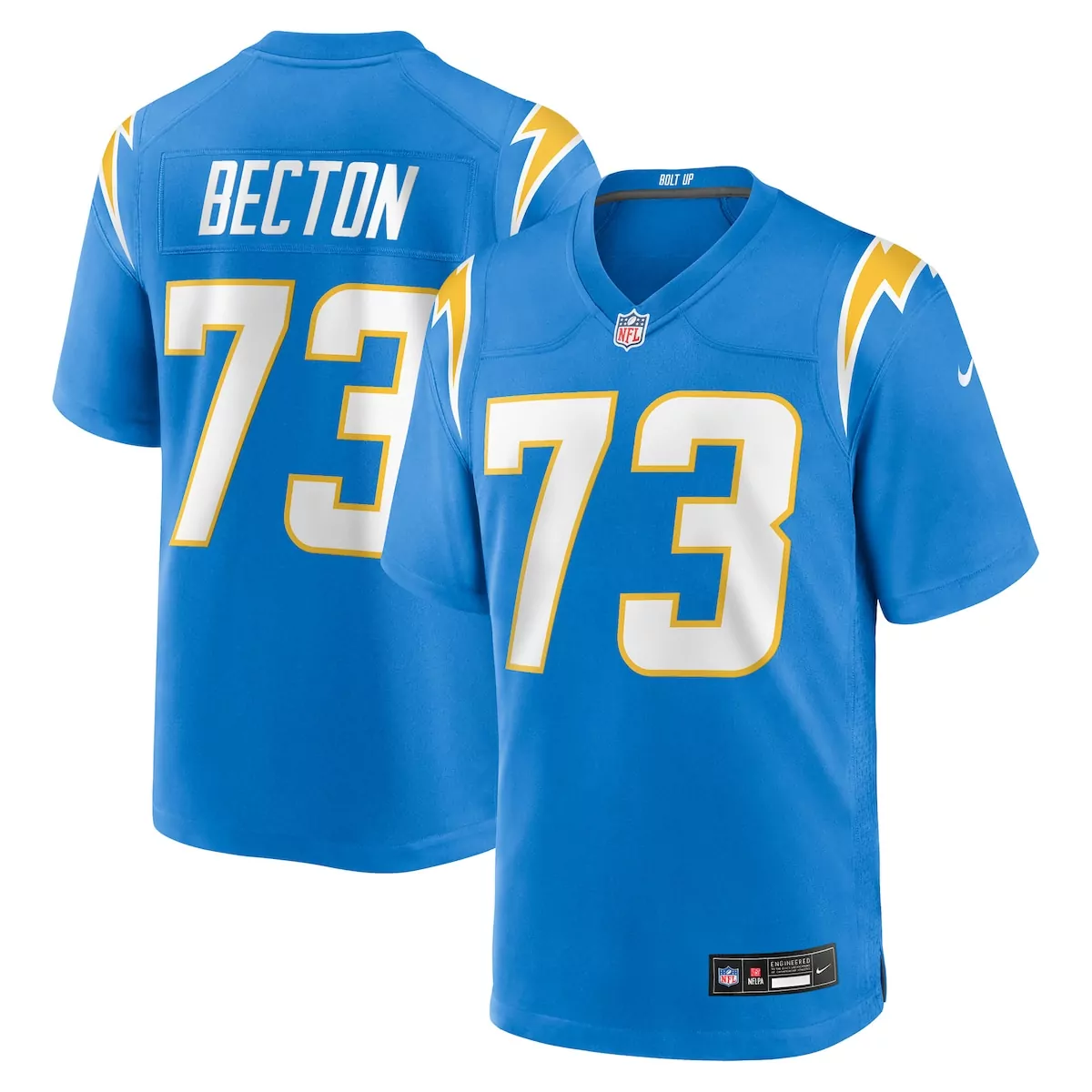 Mekhi Becton 73 Jersey Blue Los Angeles Chargers Men Replica White Yellow Game