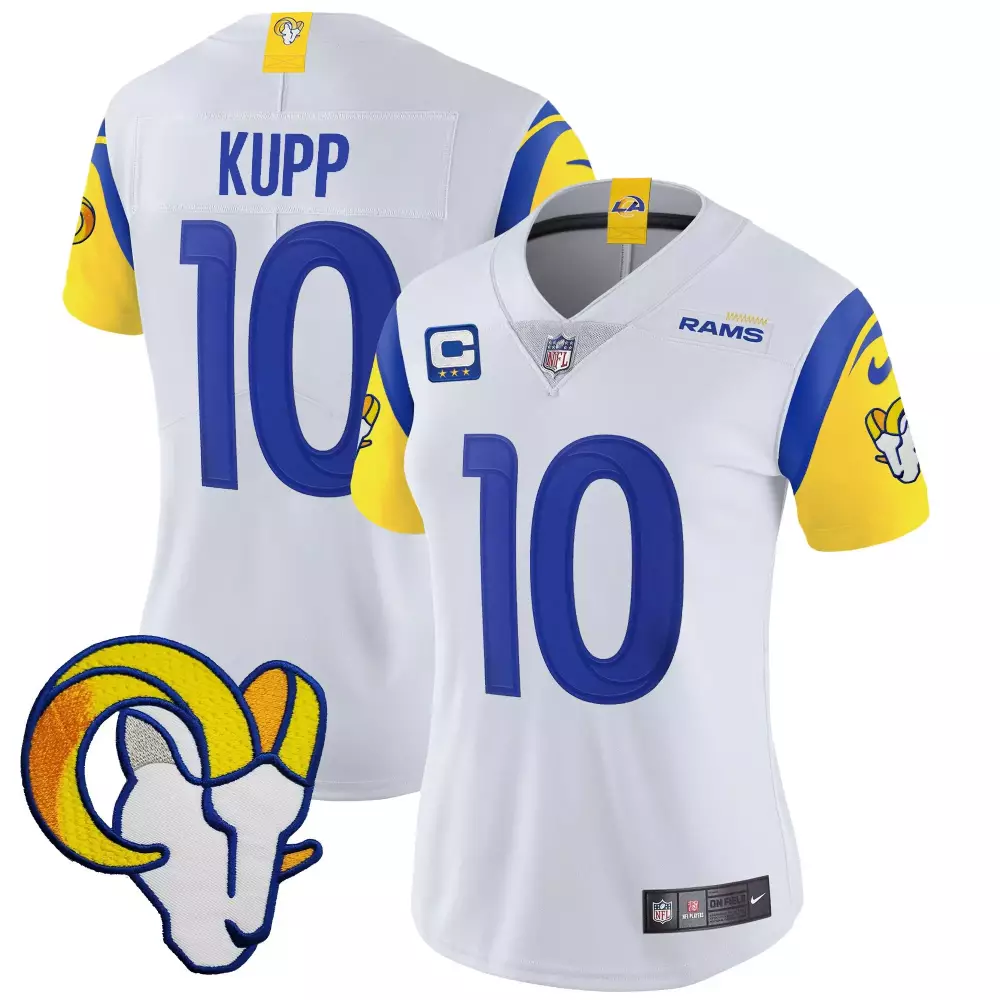 Cooper Kupp 10 Rams Jersey White Men Standard Blue Yellow Vapor Limited v2 All Stitched
