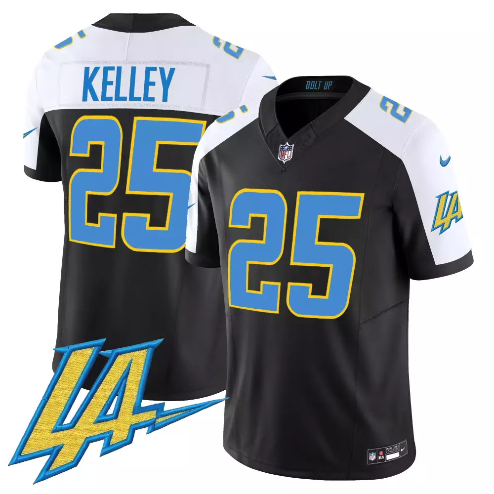 Joshua Kelley 25 Jersey Black Los Angeles Chargers Men NFL Alternate Split Design
