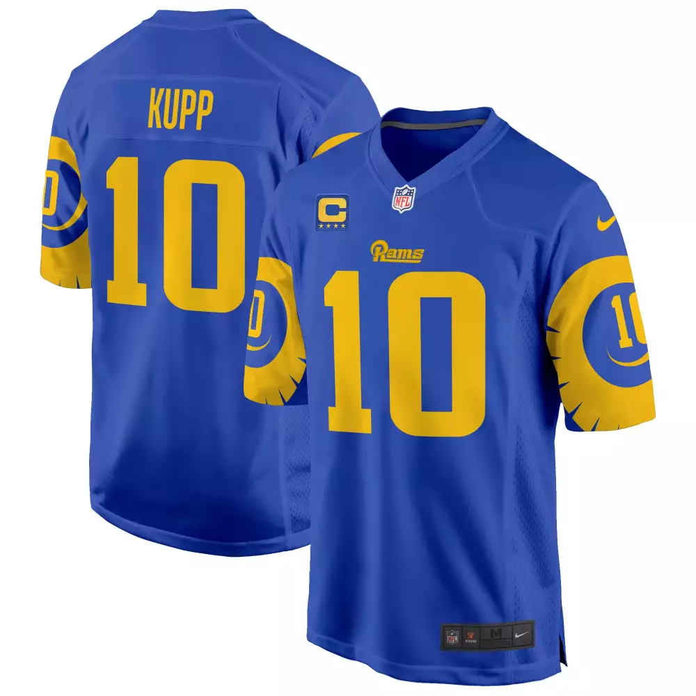 Cooper Kupp 10 Rams Jersey Royal Blue Men Game Gold All Stitched