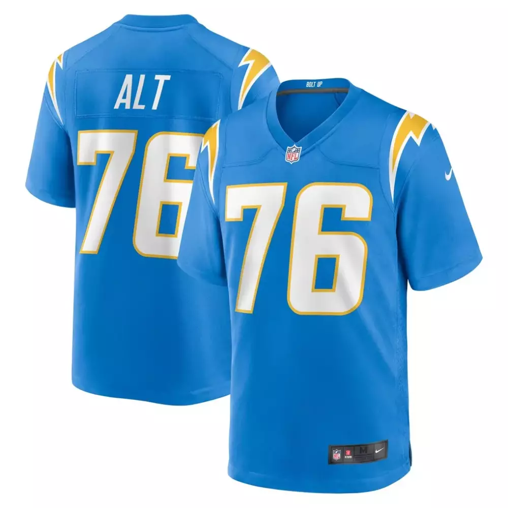 Joe Alt 76 Los Angeles Chargers Jersey Blue Men Standard White Yellow Game