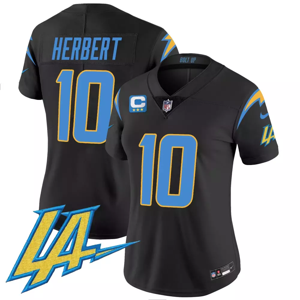Justin Herbert 10 Jersey Black Los Angeles Chargers Three Stars Men NFL Blue Yellow