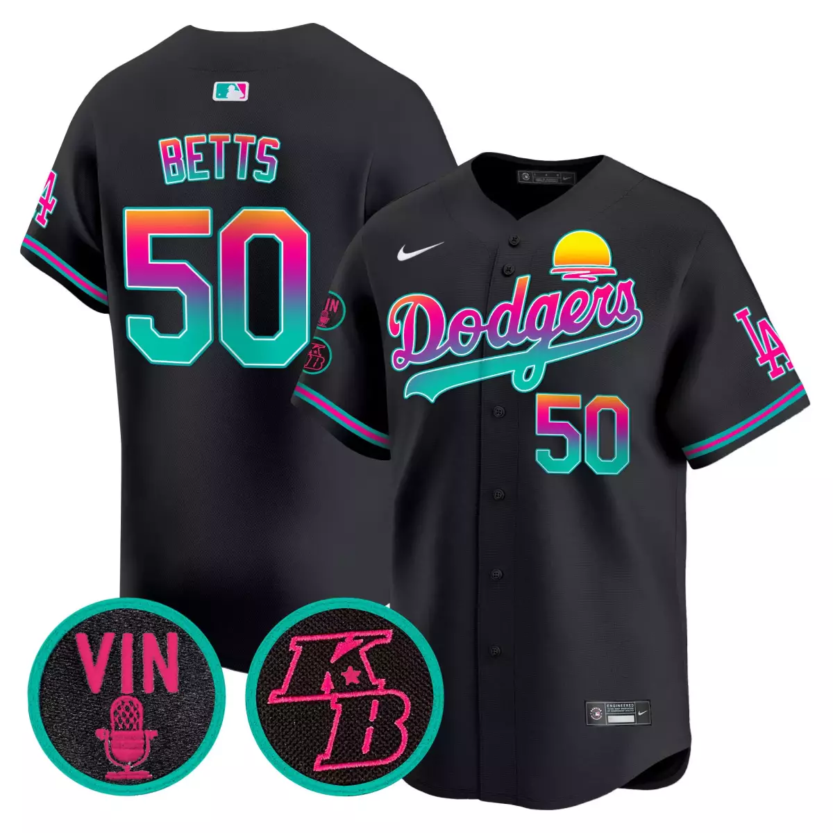 Betts City 50 Dodgers Jersey Black Miami Vice Vin Lab Men Split Pink Teal Yellow