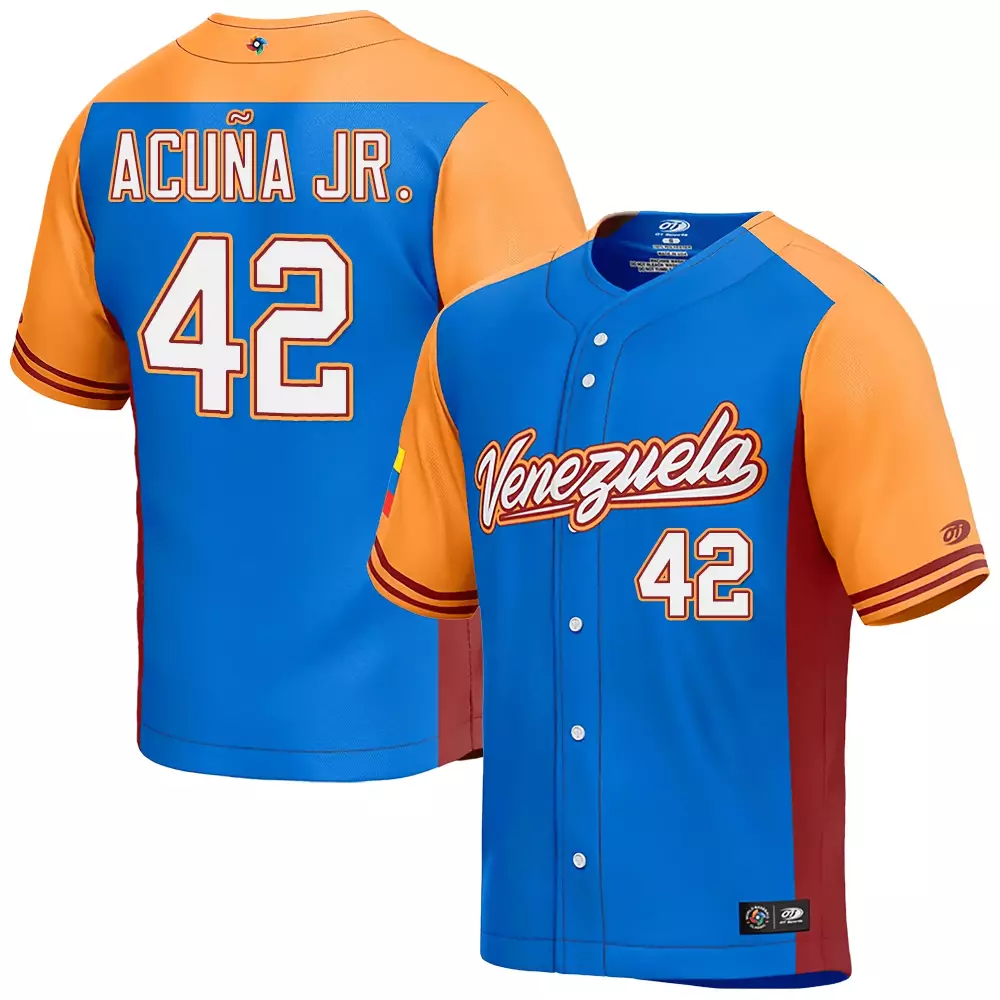 Acua Jr. 42 Venezuela Jersey Blue Men Split Orange Red All Stitched Vapor