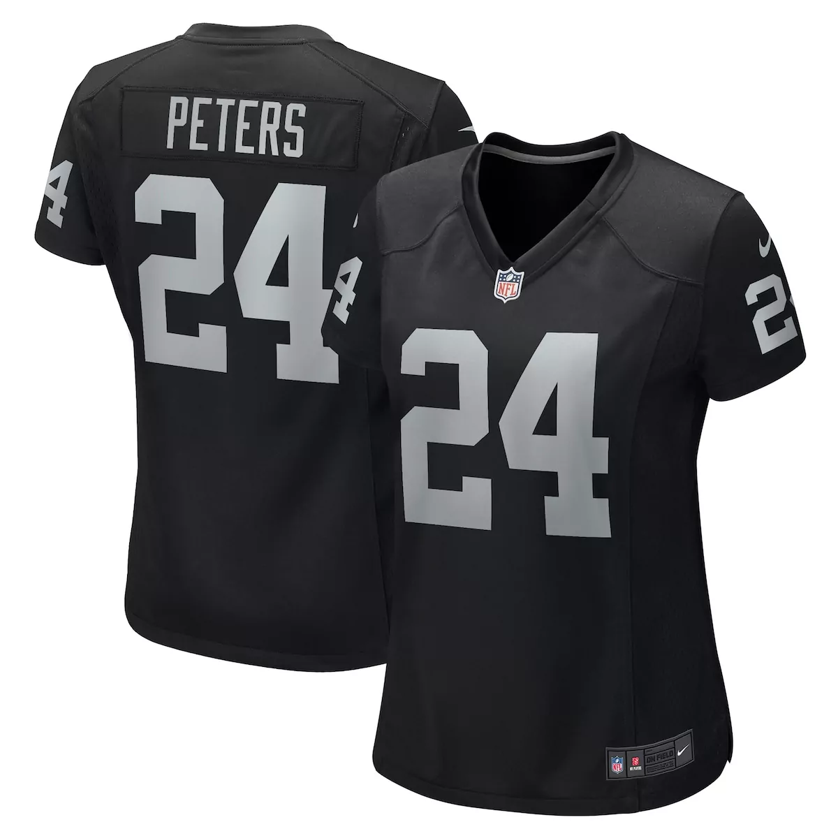 Marcus Peters 24 Jersey Black Las Vegas Raiders Women Replica Silver Game