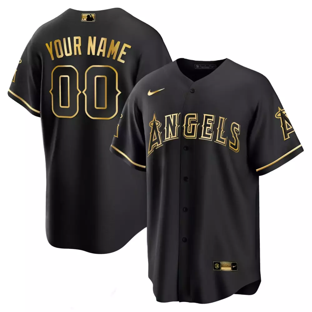 Custom Los Angeles Angels Jersey Black Men Gold Cool All Stitched