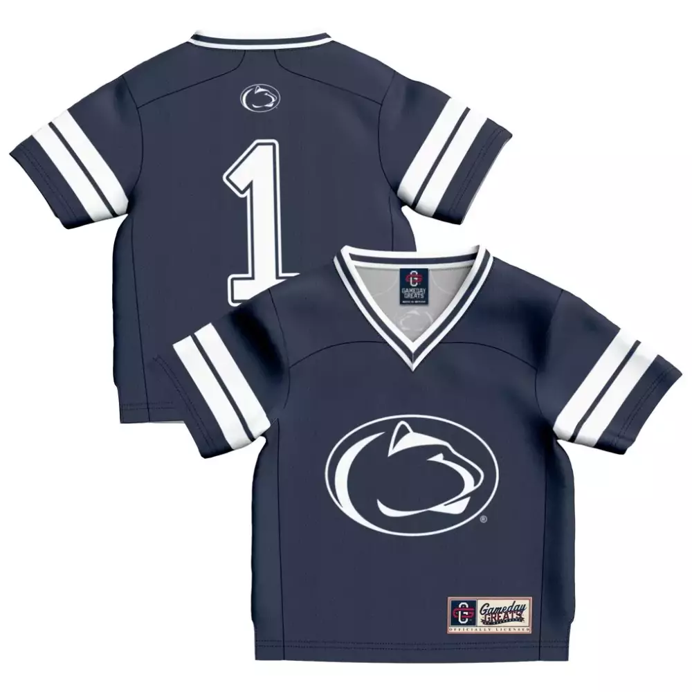 Custom Penn State Nittany Lions 1 Jersey Navy Blue Kids White Gameday Fashion