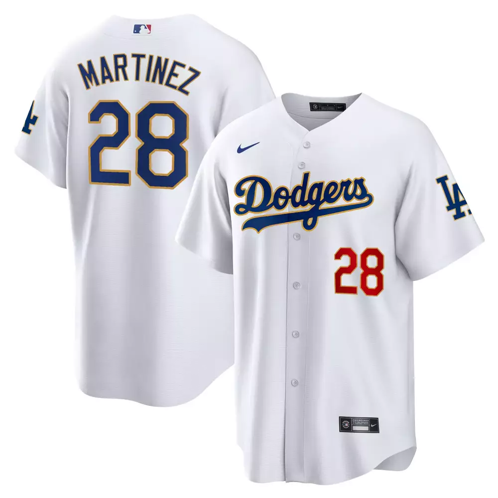 Jd Martinez 28 Dodgers Jersey White Men Blue Red Gold Cool Base All Stitched
