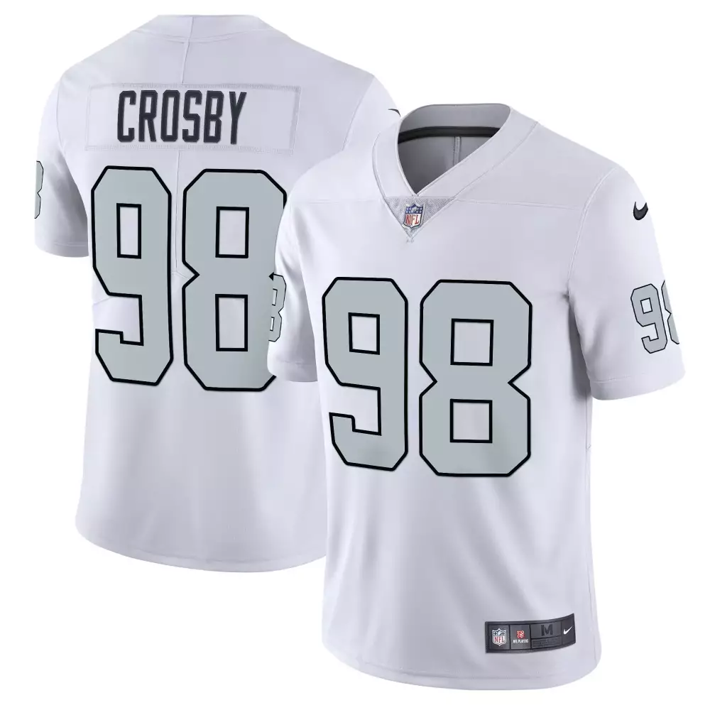 Maxx Crosby 98 Raiders Jersey White Men Replica Silver Black All Stitched Vapor