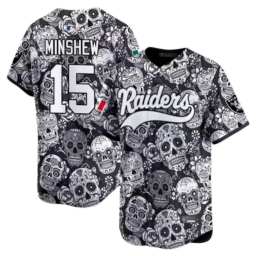 Gardner Minshew 15 Raiders Jersey Black Day Of The Dead Men Custom Design White Gray