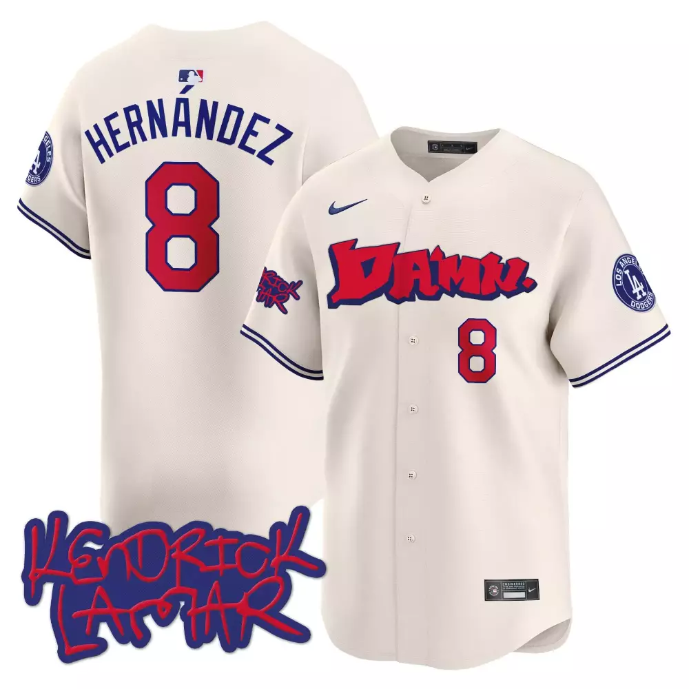 Kike Hernandez 8 Jersey Cream Kendrick Lamar X Nike Damn. Los Angeles Dodgers Men