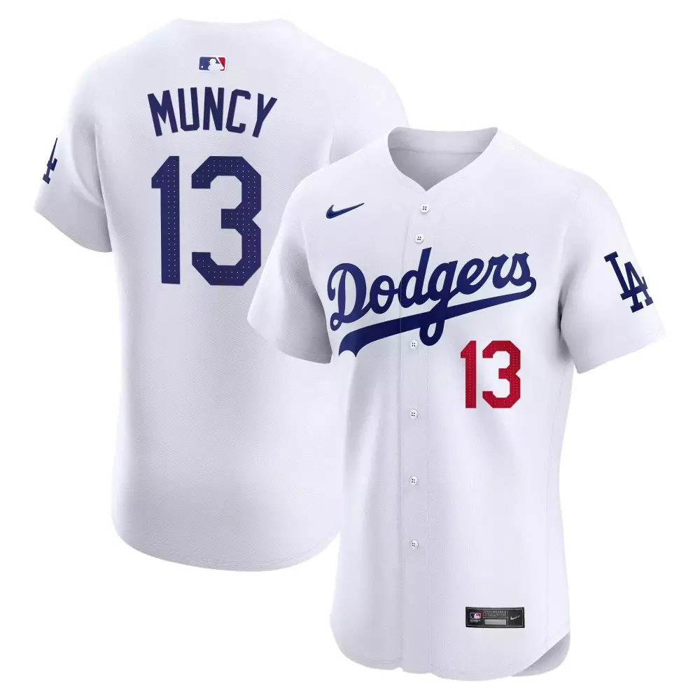 Max Muncy 13 Dodgers Jersey White Men MLB Blue Red Premier Elite All Stitched