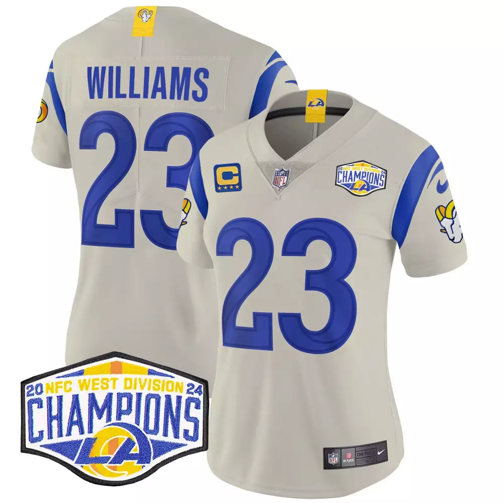 Kyren Williams 23 Jersey White Los Angeles Rams 2024 Women NFL Blue Yellow Vapor