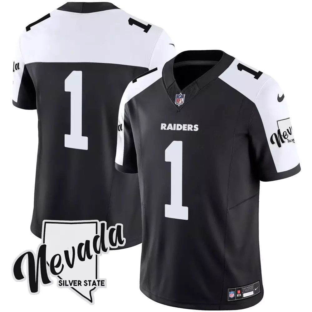 Custom Raiders 1 Jersey Black Nevada Silver State Men Standard White Alternate Vapor