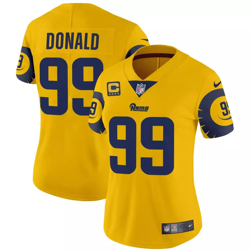 Aaron Donald 99 Rams Jersey Yellow Men Standard Navy Blue Vapor Limited All Stitched
