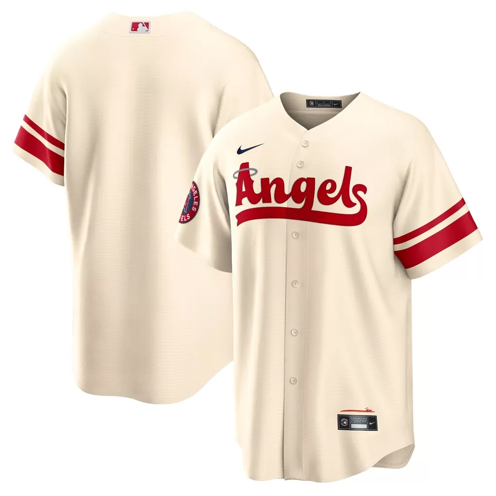 Mike Trout 27 Los Angeles Angels Jersey Cream Men Throwback Red Replica