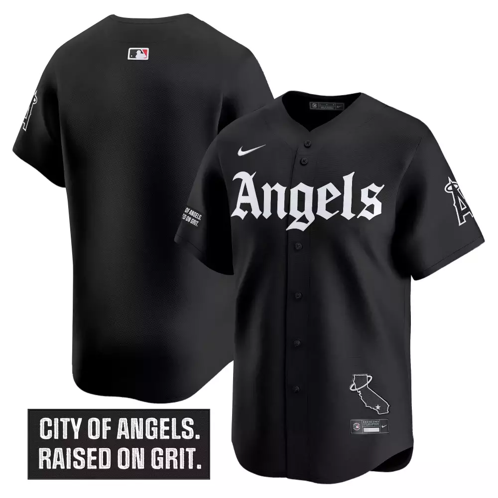 Los Angeles Angels Jersey Black City Connect California Shape Men Button-up White