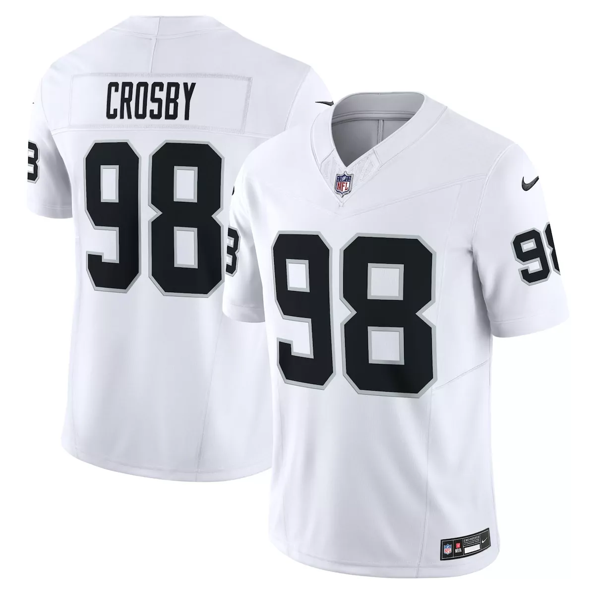 Maxx Crosby 98 Raiders Jersey White Men Replica Alternate Black Silver Vapor Limited