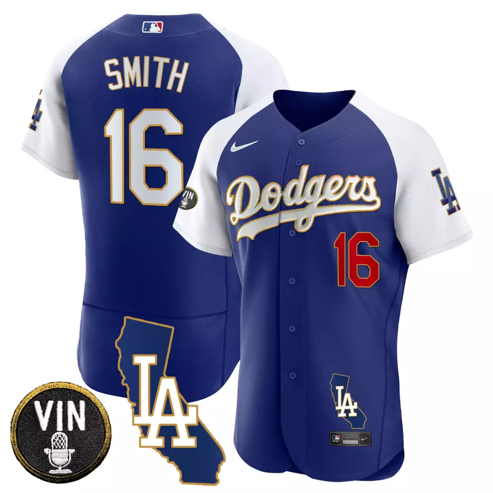 Will Smith 16 Dodgers Jersey Royal Blue Vin Men Split Design White Red Gold Alternate