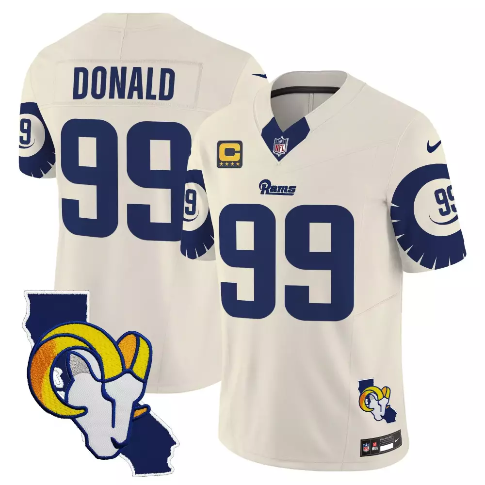 Aaron Donald 99 Rams Jersey Cream California Captain Men American Blue Yellow White