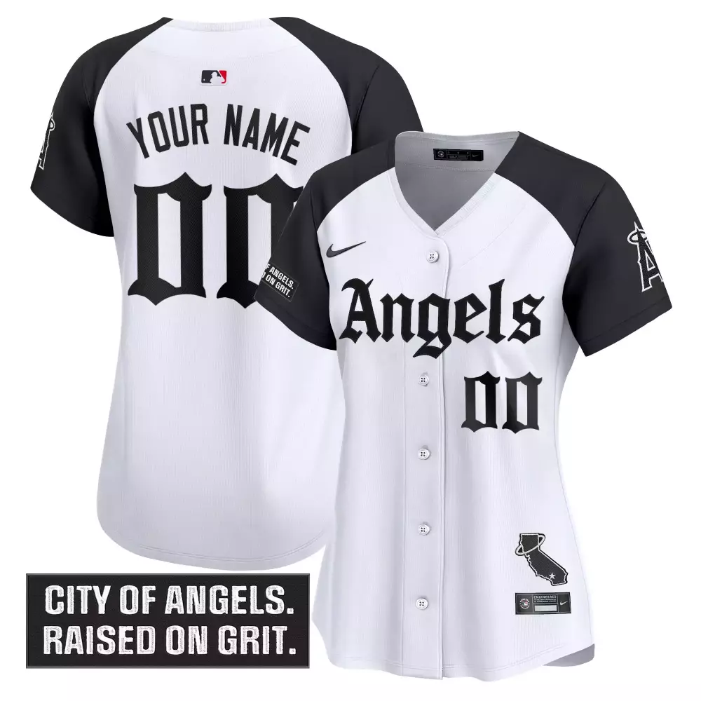 Custom Angels Jersey White City Connect California Outline Women Black Vapor Stitched