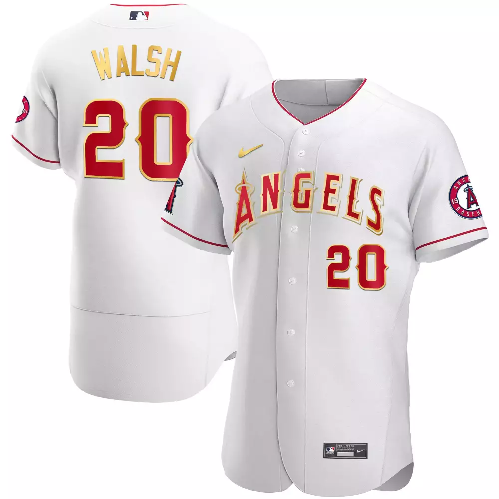 Walsh 20 Angels Jersey White Baseball Red Gold All Stitched