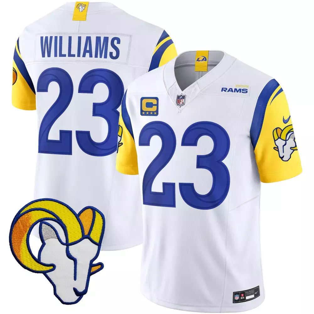 Kyren Williams 23 Rams Jersey White Men Standard Blue Yellow Vapor Limited v2 All