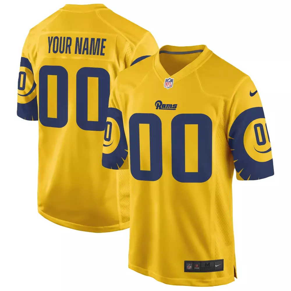 Custom Rams Jersey Yellow Navy Blue Game All Stitched