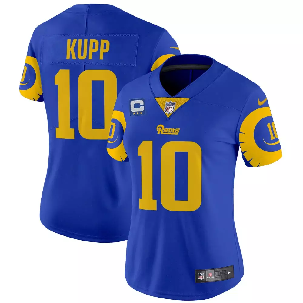 Cooper Kupp 10 Rams Jersey Royal Blue NFL Captain Men Authentic Yellow Vapor Limited