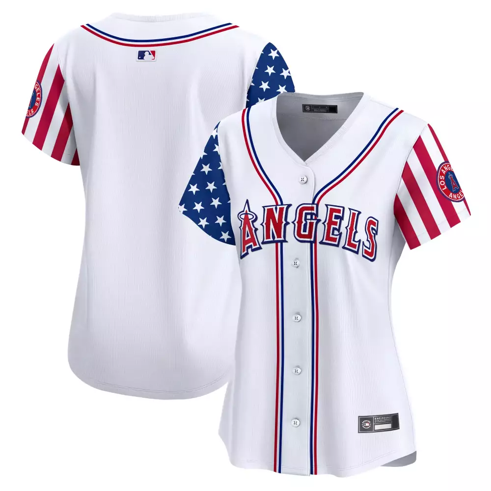 Los Angeles Angels Jersey White Stars And Stripes Women Split Design Red Blue Vapor