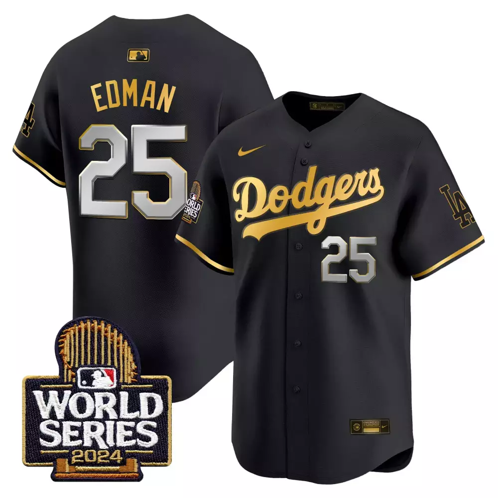 Tommy Edman 25 Dodgers Jersey Black World Series 2024 Men Gold Silver Vapor Premier