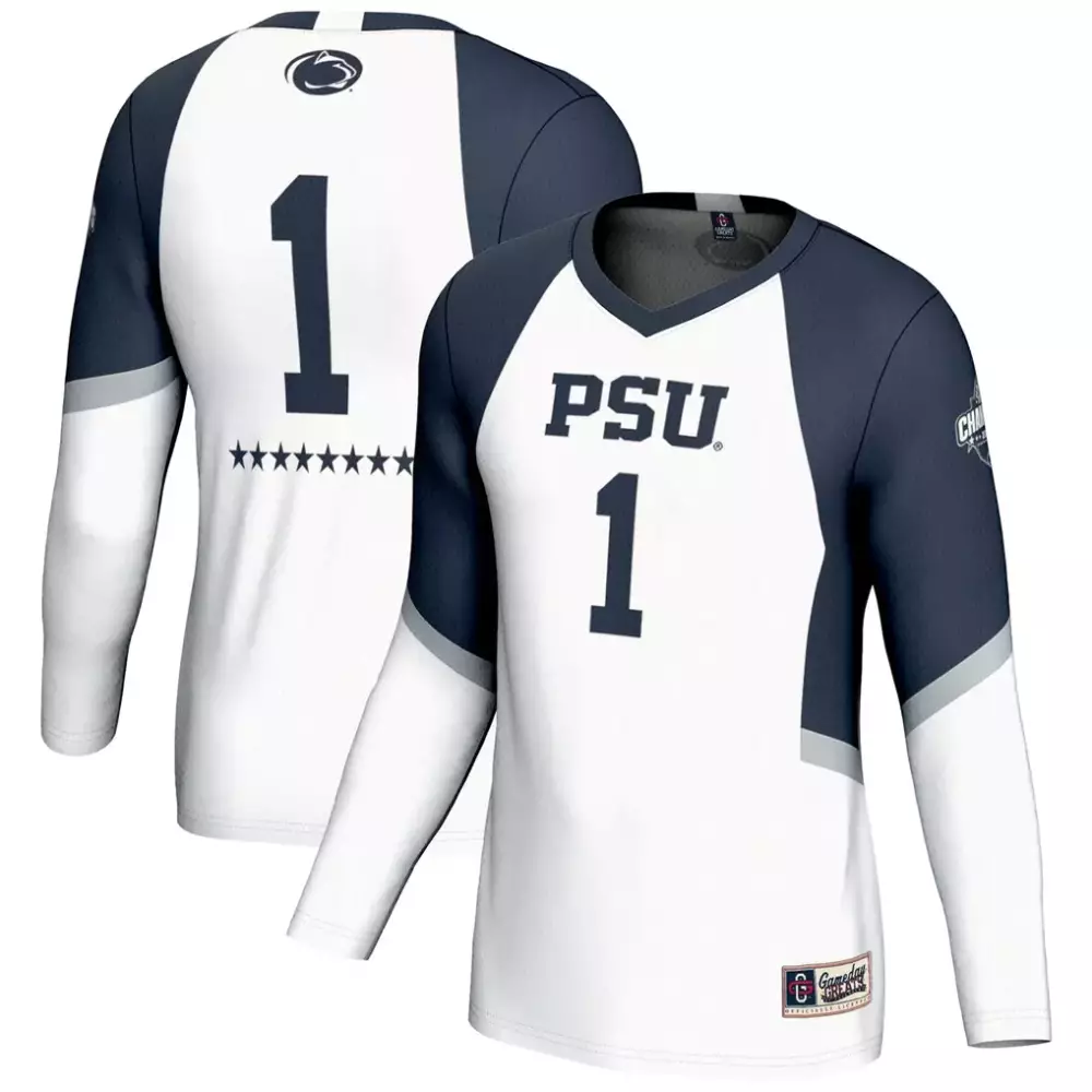 Custom Penn State 1 Jersey White Ncaa Championship Volleyball Navy Blue Gray Gameday