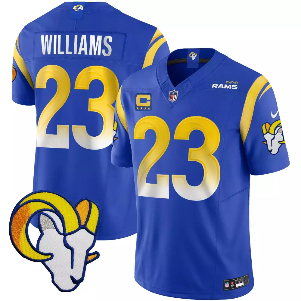 Kyren Williams 23 Rams Jersey Royal Blue Los Angeles Men Yellow White Vapor Limited
