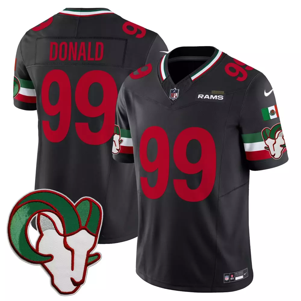 Aaron Donald 99 Rams Jersey Black Mexico Flag Men Red White Green Vapor Limited All