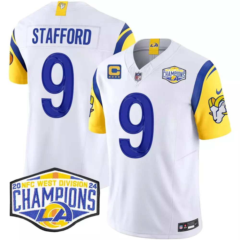 Matthew Stafford 9 Jersey White 2024 NFC West Division Champions Los Angeles Rams