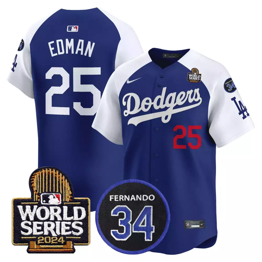 Tommy Edman 25 Dodgers Jersey Blue World Series 2024 LA Men White Red Alternate Vapor