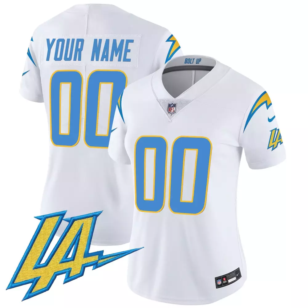 Custom Los Angeles Chargers Jersey White Alternate Powder Blue Yellow Vapor Limited