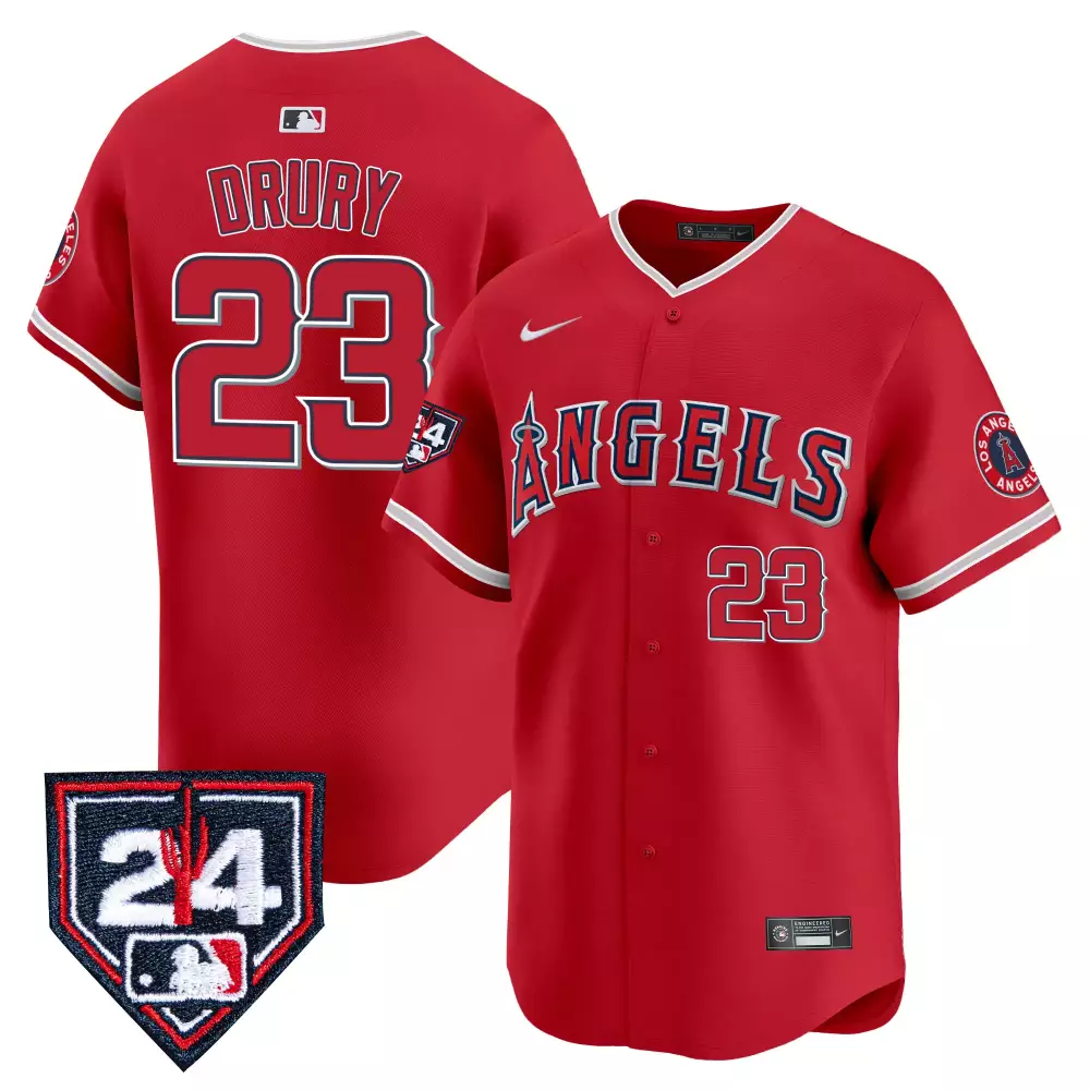 Brandon Drury 23 Jersey Red Los Angeles Angels Men White Navy Vapor Premier Limited