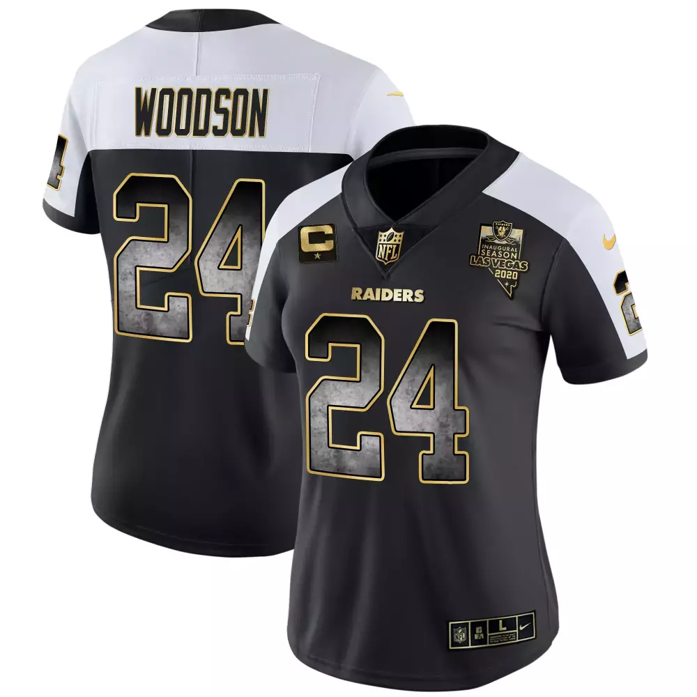 Charles Woodson 24 Raiders Jersey Black Women Alternate Split Design White Gold Vapor