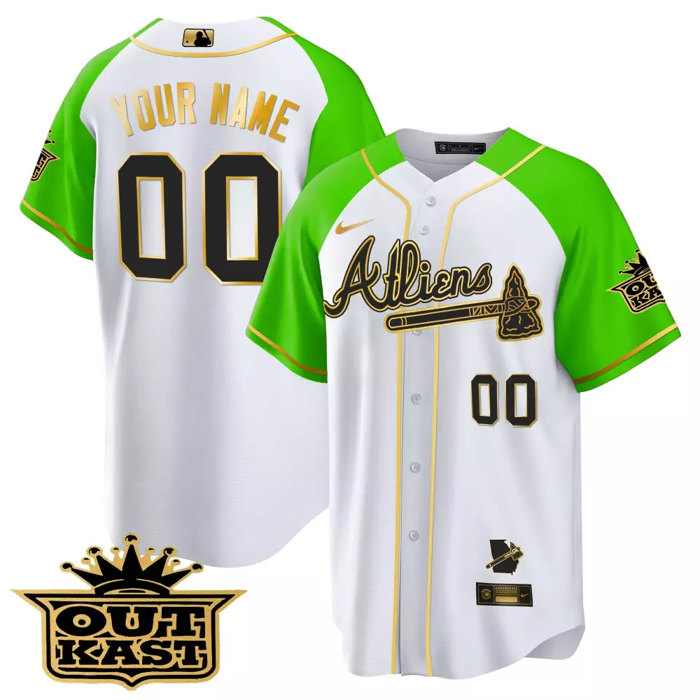 Custom Atliens Jersey White Georgia Outline Outkast Men Green Gold All Stitched Vapor