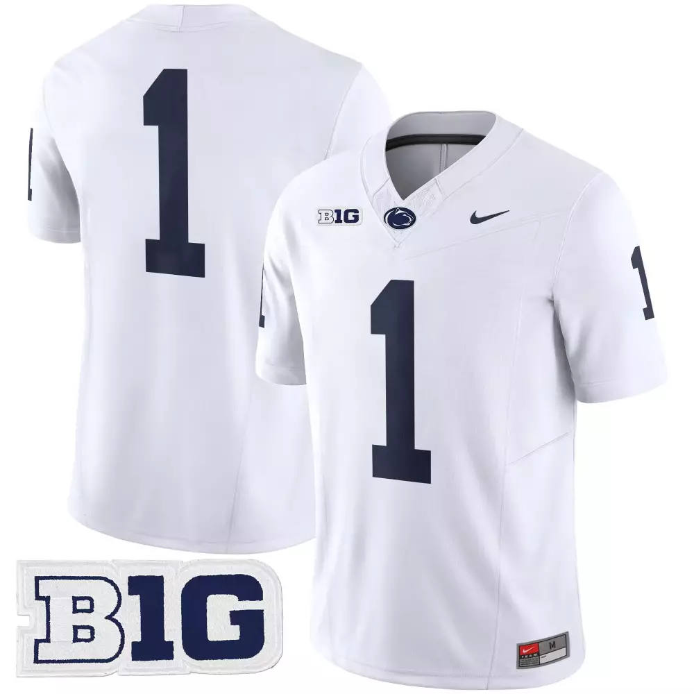 Custom Penn State Nittany Lions 1 Jersey White Big Ten Men Navy Blue Vapor Limited