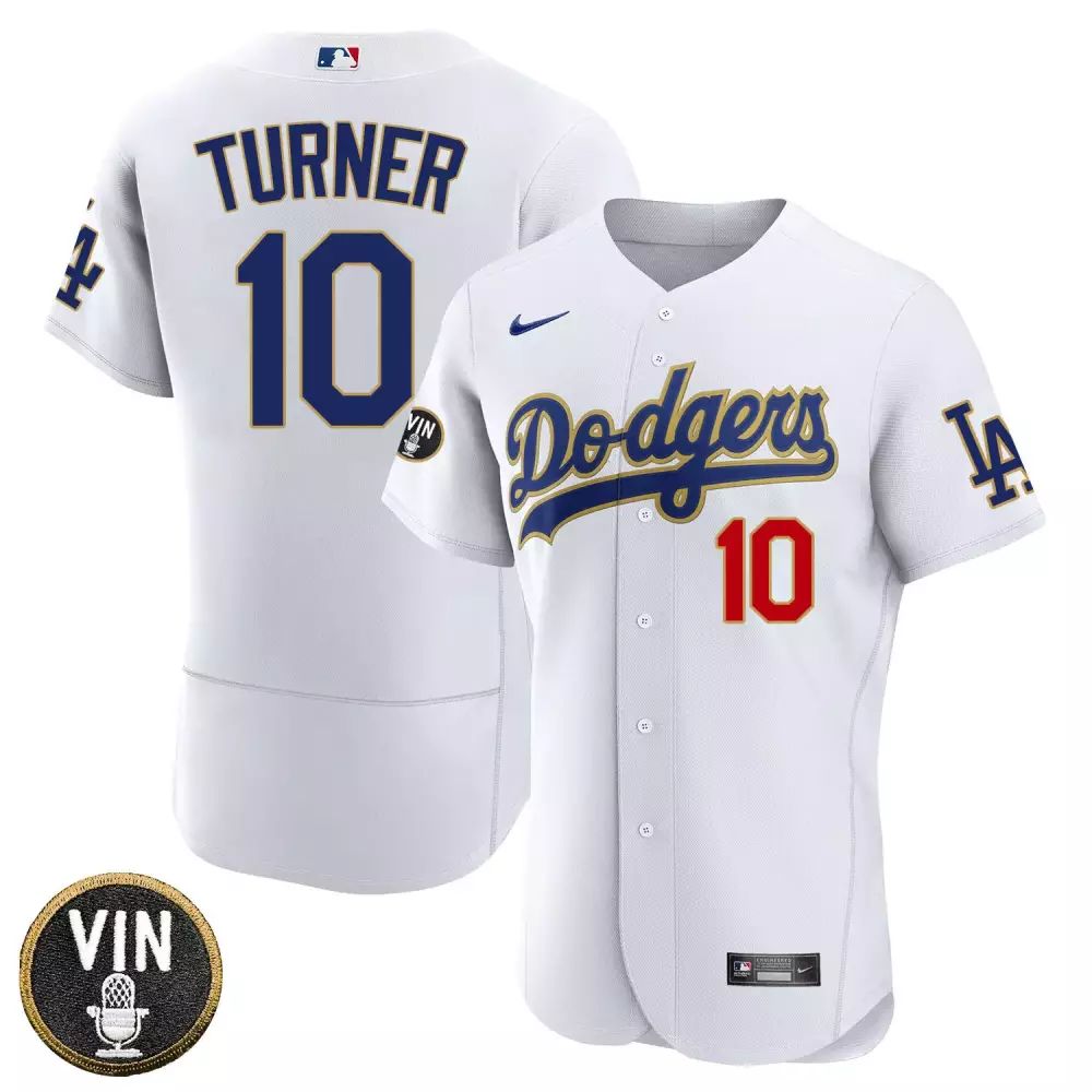 Bryant Vin 10 Dodgers Jersey White Men Blue Gold Red All Stitched Vapor