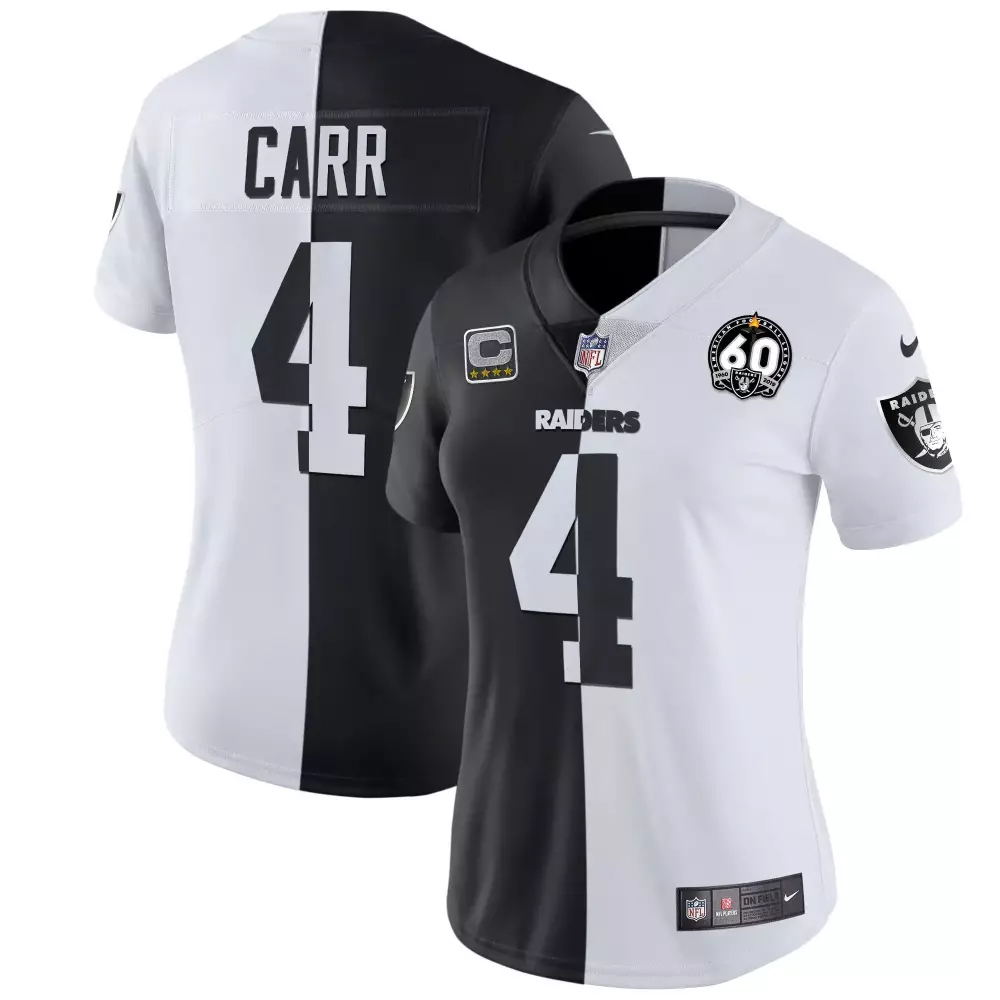 Derek Carr 4 Raiders Jersey Black 60th Anniversary Women Split Design White All Stitched