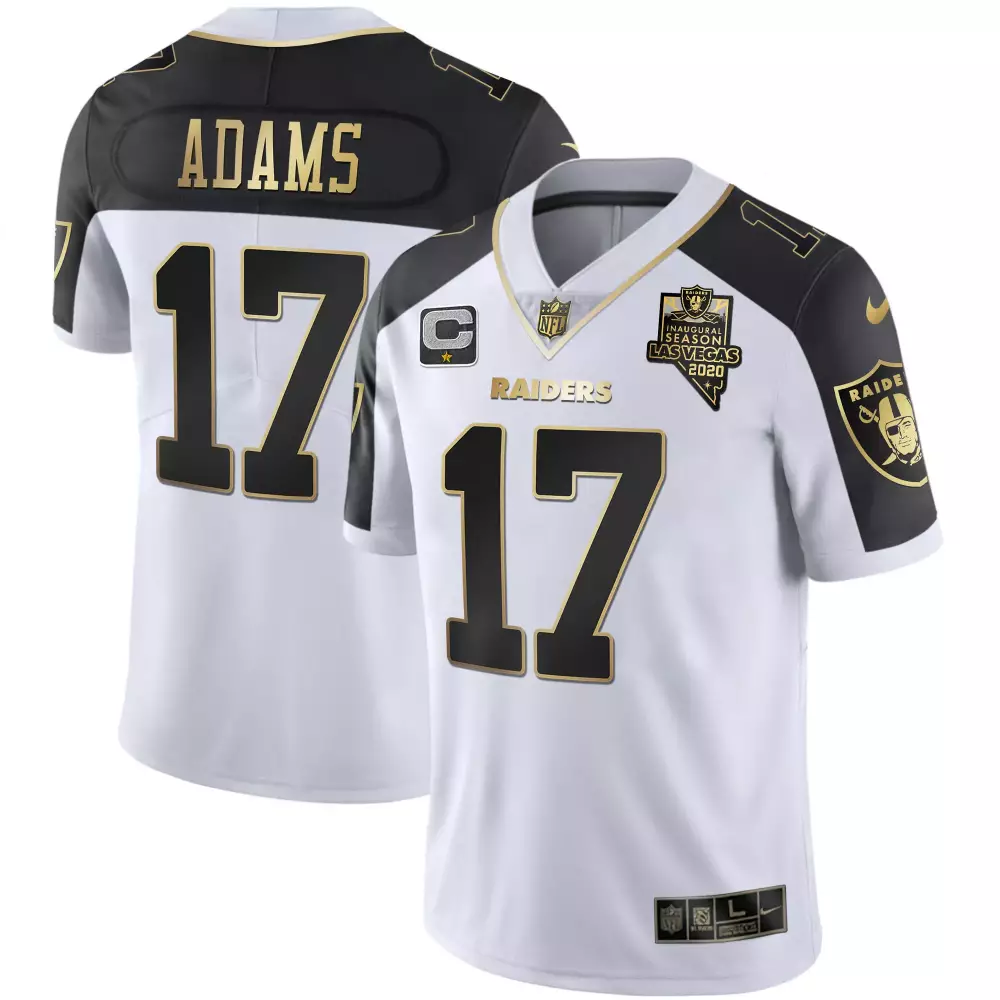 Davante Adams 17 Raiders Jersey White Inaugural Season Men Black Gold Stitched