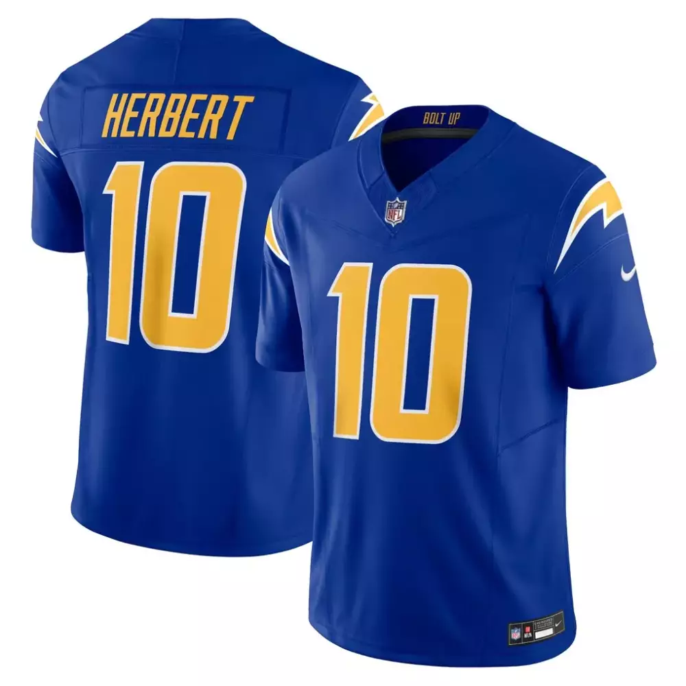 Justin Herbert 10 Jersey Royal Blue Los Angeles Chargers Men Official NFL Gold White