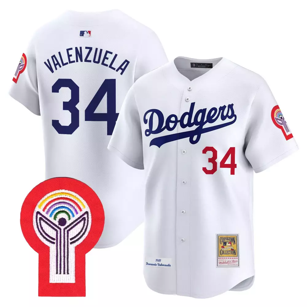 Fernando Valenzuela 34 Dodgers Jersey White 1981 Men Blue Red Cooperstown All Stitched