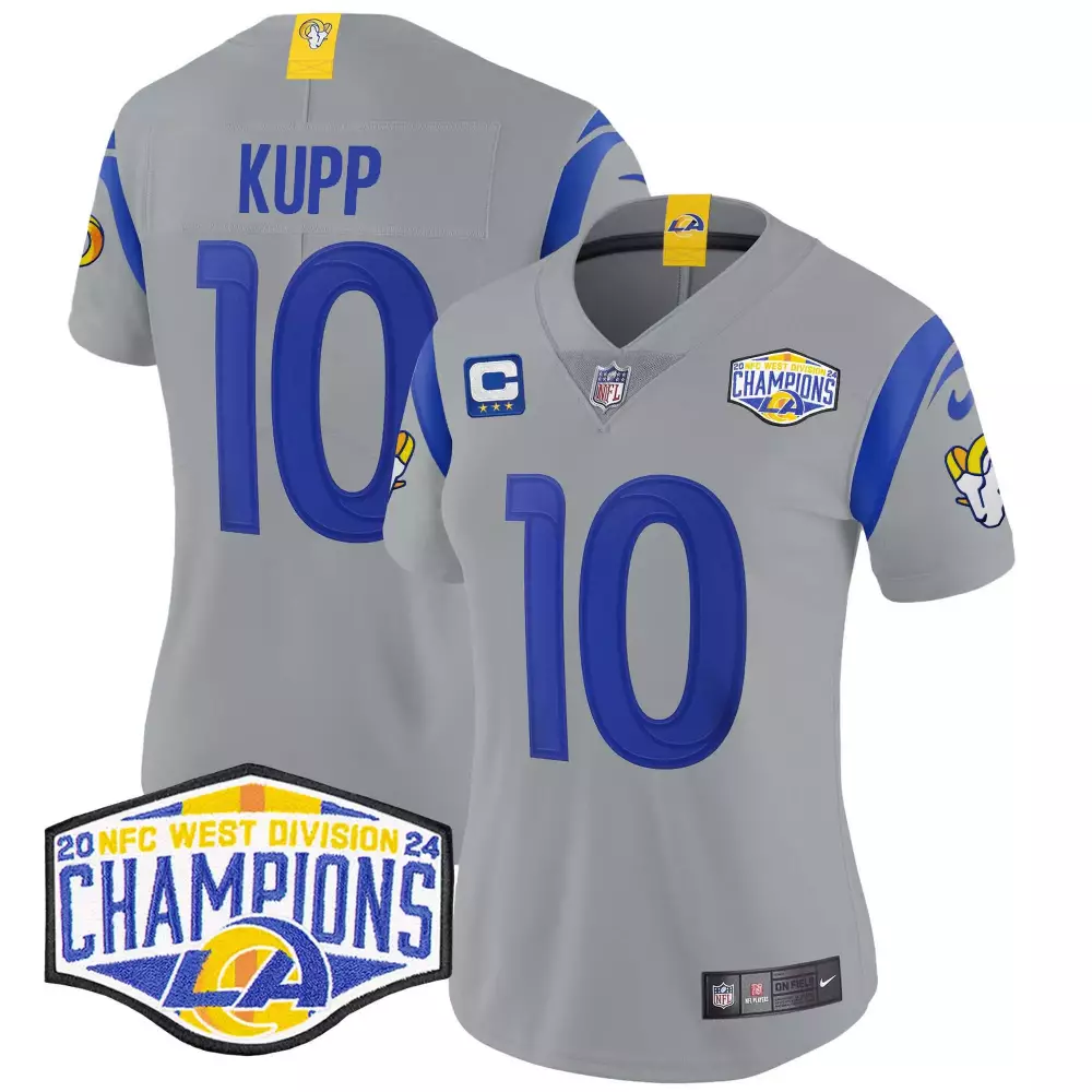 Cooper Kupp 10 Los Angeles Rams Jersey Gray NFC West Division Champions Men Blue