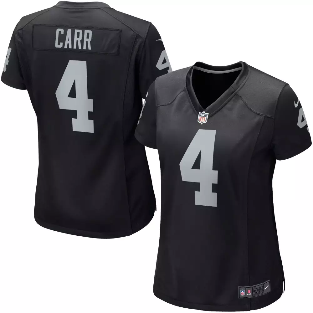 Derek Carr 4 Raiders Jersey Black Women Replica Silver Game All Stitched