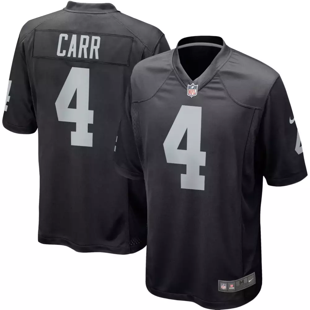 Derek Carr 4 Las Vegas Raiders Jersey Black Men Replica Silver Game
